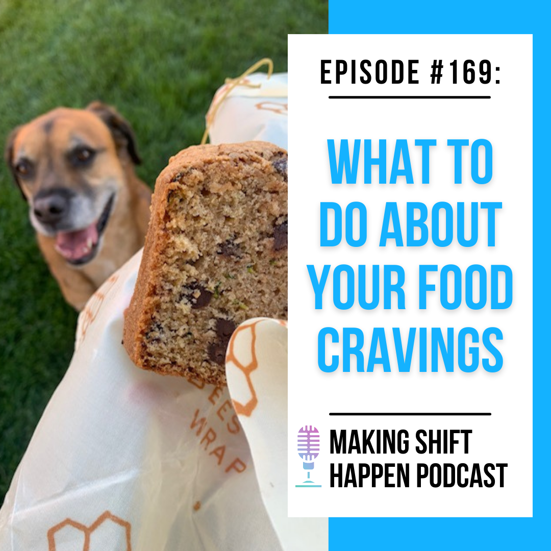 Milo is a brown dog with a derpy smile in the background behind a slice of chocolate pumpkin bread. The title of the podcast is in sky blue font on a white background.